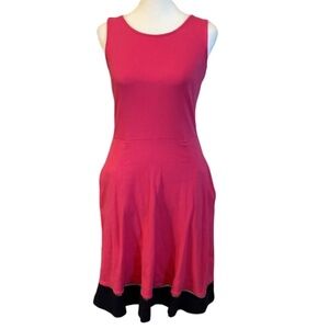 Talbots sleeveless dress. Size P. Pink and navy blue. Cute flare skirt. Pockets.
